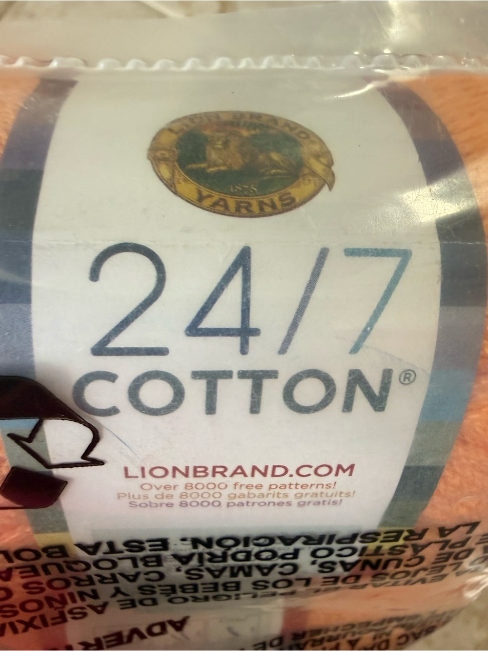 Lion Brand Cotton Yarn 24/7 - Creamsicle- Light Peach Orange Skeins - Picture 2 of 5